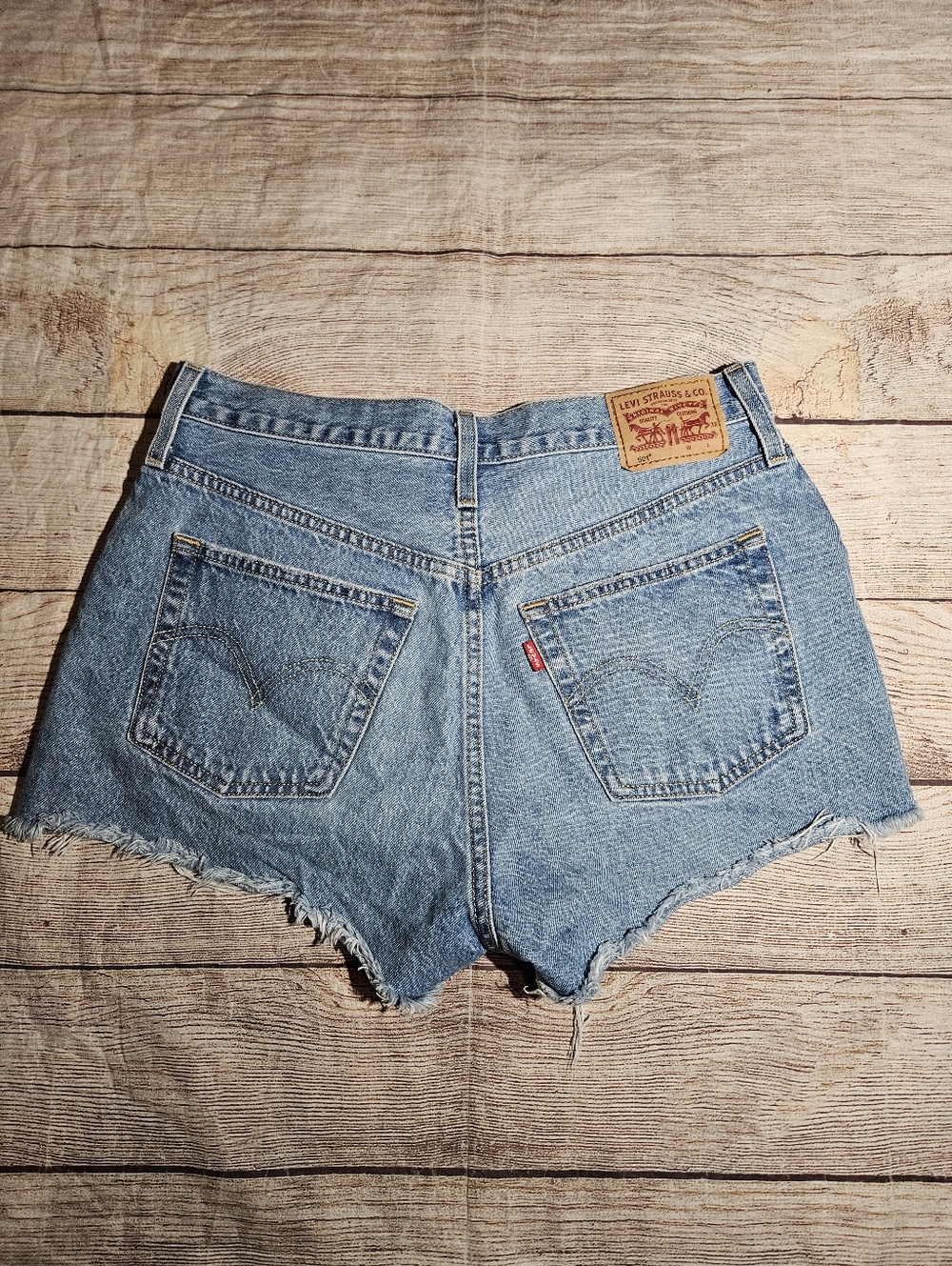 LEVI'S 501 High Rise Quiet Riot Distressed Ripped Denim Jean Shorts - Picture 6 of 11